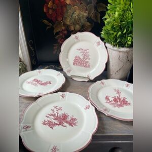 Niderviller red & white toile ceramic salad plate Delights of the season
